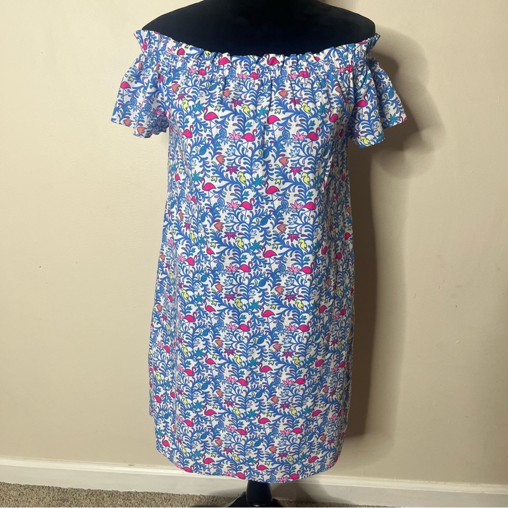Vineyard Vines Off-Shoulder Floral Mini Dress - Blue and Pink Cotton Sz XS